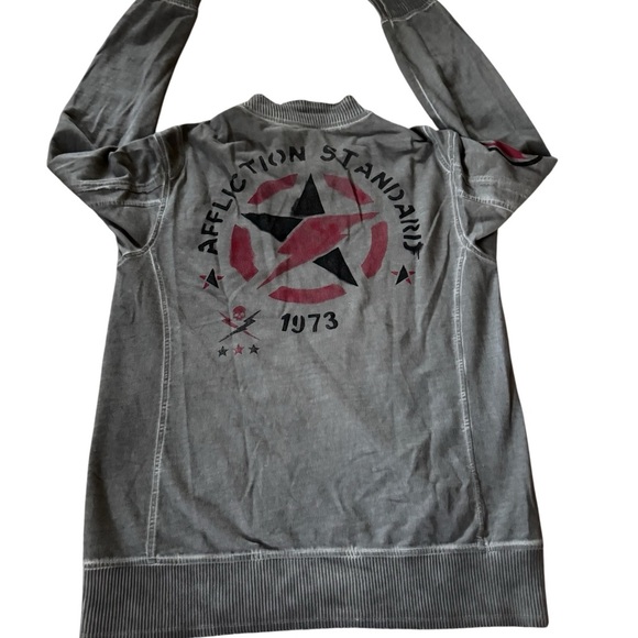 Y2K Affliction Full Zip Sweater Men Size XL Gray - Picture 4 of 5